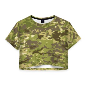 Женская футболка Crop-top 3D с принтом КАМУФЛЯЖНАЯ СЕТКА в городе Новоалтайск, 100% полиэстер | круглая горловина, длина футболки до линии талии, рукава с отворотами | 