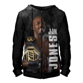 Мужская толстовка 3D на молнии с принтом Jon Jones / Джон Джонс в городе Новоалтайск, 100% полиэстер | длина до линии бедра, манжеты и пояс оформлены мягкой тканевой резинкой, двухслойный капюшон со шнурком для регулировки, спереди молния, по бокам два кармана | jon | jon jones | jones | mma | ufc | бои без правил | джон | джон джонс | джонс | микс файт | мма