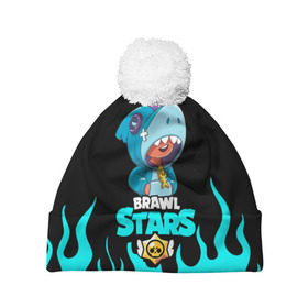 Шапка 3D c помпоном с принтом BRAWL STARS LEON. в городе Новоалтайск, 100% полиэстер | универсальный размер, печать по всей поверхности изделия | bea | bib | brawl stars | crow | el brown | leon | max | nita | sally leon | shark | акула | биа | биби | бравл старс | ворон | игра | леон | макс | нита | оборотень | салли леон | сэлли леон | шарк | эл браун