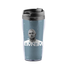 Термокружка-непроливайка с принтом EMINEM. в городе Новоалтайск, внутренняя часть — пищевой пластик, наружная часть — прозрачный пластик, между ними — полиграфическая вставка с рисунком | объем — 350 мл, герметичная крышка | eminem | marshall bruce mathers | music to be murdered by | rap | американский рэпер | зарубежный реп | маршалл брюс мэтерс | музыка | реп | рэпер | эм | эминем