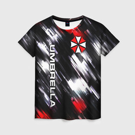 Женская футболка 3D с принтом UMBRELLA CORPORATION. в городе Новоалтайск, 100% полиэфир ( синтетическое хлопкоподобное полотно) | прямой крой, круглый вырез горловины, длина до линии бедер | corp | corporation | resident evil | umbrella | umbrella corporation | зомби апокалипсис | зонт | игра