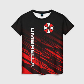Женская футболка 3D с принтом UMBRELLA CORPORATION. в городе Новоалтайск, 100% полиэфир ( синтетическое хлопкоподобное полотно) | прямой крой, круглый вырез горловины, длина до линии бедер | corp | corporation | resident evil | umbrella | umbrella corporation | зомби апокалипсис | зонт | игра