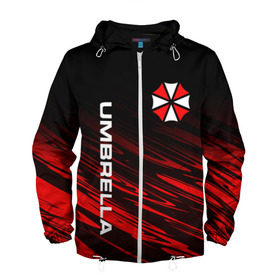 Мужская ветровка 3D с принтом UMBRELLA CORPORATION. в городе Новоалтайск, 100% полиэстер | подол и капюшон оформлены резинкой с фиксаторами, два кармана без застежек по бокам, один потайной карман на груди | Тематика изображения на принте: corp | corporation | resident evil | umbrella | umbrella corporation | зомби апокалипсис | зонт | игра