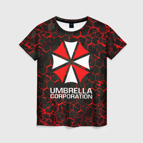 Женская футболка 3D с принтом UMBRELLA CORPORATION. в городе Новоалтайск, 100% полиэфир ( синтетическое хлопкоподобное полотно) | прямой крой, круглый вырез горловины, длина до линии бедер | corp | corporation | resident evil | umbrella | umbrella corporation | зомби апокалипсис | зонт | игра