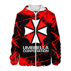 Мужская куртка 3D с принтом UMBRELLA CORPORATION. в городе Новоалтайск, ткань верха — 100% полиэстер, подклад — флис | прямой крой, подол и капюшон оформлены резинкой с фиксаторами, два кармана без застежек по бокам, один большой потайной карман на груди. Карман на груди застегивается на липучку | corp | corporation | resident evil | umbrella | umbrella corporation | зомби апокалипсис | зонт | игра