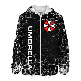 Мужская куртка 3D с принтом UMBRELLA CORPORATION. в городе Новоалтайск, ткань верха — 100% полиэстер, подклад — флис | прямой крой, подол и капюшон оформлены резинкой с фиксаторами, два кармана без застежек по бокам, один большой потайной карман на груди. Карман на груди застегивается на липучку | corp | corporation | resident evil | umbrella | umbrella corporation | зомби апокалипсис | зонт | игра
