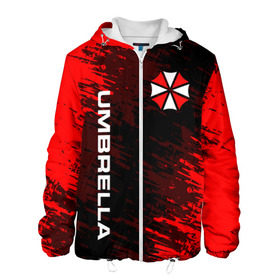 Мужская куртка 3D с принтом UMBRELLA CORPORATION. в городе Новоалтайск, ткань верха — 100% полиэстер, подклад — флис | прямой крой, подол и капюшон оформлены резинкой с фиксаторами, два кармана без застежек по бокам, один большой потайной карман на груди. Карман на груди застегивается на липучку | corp | corporation | resident evil | umbrella | umbrella corporation | зомби апокалипсис | зонт | игра