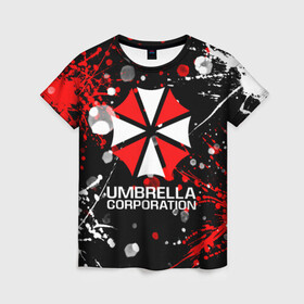 Женская футболка 3D с принтом UMBRELLA CORPORATION. в городе Новоалтайск, 100% полиэфир ( синтетическое хлопкоподобное полотно) | прямой крой, круглый вырез горловины, длина до линии бедер | corp | corporation | resident evil | umbrella | umbrella corporation | зомби апокалипсис | зонт | игра