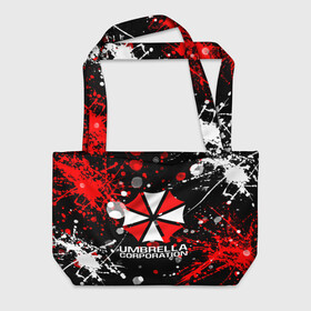 Пляжная сумка 3D с принтом UMBRELLA CORPORATION. в городе Новоалтайск, 100% полиэстер | застегивается на металлическую кнопку; внутренний карман застегивается на молнию. Стенки укреплены специальным мягким материалом, чтобы защитить содержимое от несильных ударов
 | corp | corporation | resident evil | umbrella | umbrella corporation | зомби апокалипсис | зонт | игра