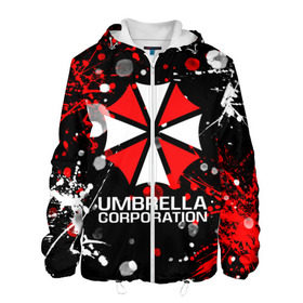 Мужская куртка 3D с принтом UMBRELLA CORPORATION. в городе Новоалтайск, ткань верха — 100% полиэстер, подклад — флис | прямой крой, подол и капюшон оформлены резинкой с фиксаторами, два кармана без застежек по бокам, один большой потайной карман на груди. Карман на груди застегивается на липучку | corp | corporation | resident evil | umbrella | umbrella corporation | зомби апокалипсис | зонт | игра