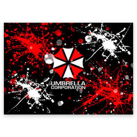 Поздравительная открытка с принтом UMBRELLA CORPORATION. в городе Новоалтайск, 100% бумага | плотность бумаги 280 г/м2, матовая, на обратной стороне линовка и место для марки
 | Тематика изображения на принте: corp | corporation | resident evil | umbrella | umbrella corporation | зомби апокалипсис | зонт | игра