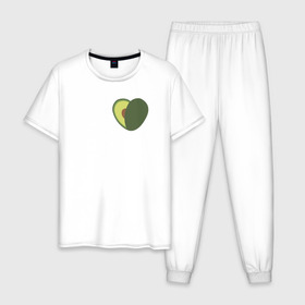 Мужская пижама хлопок с принтом Avocado Heart в городе Новоалтайск, 100% хлопок | брюки и футболка прямого кроя, без карманов, на брюках мягкая резинка на поясе и по низу штанин
 | avocado | vegan | vegetarian | авокадо | веган | вегетарианство