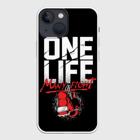 Чехол для iPhone 13 mini с принтом One Life Many Fight в городе Новоалтайск,  |  | Тематика изображения на принте: art | boxing | fight | gloves | quote | sport | арт | бой | бокс | перчатки | спорт | цитата