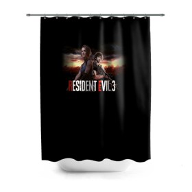 Штора 3D для ванной с принтом Resident Evil 3 в городе Новоалтайск, 100% полиэстер | плотность материала — 100 г/м2. Стандартный размер — 146 см х 180 см. По верхнему краю — пластиковые люверсы для креплений. В комплекте 10 пластиковых колец | carlos oliveira | jill valentine | nemesis | re 3 | resident evil 3 remake | джил вэлентайн | карлос оливейра | немезида | немезис | обитель зла