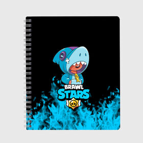 Тетрадь с принтом Brawl stars leon shark в городе Новоалтайск, 100% бумага | 48 листов, плотность листов — 60 г/м2, плотность картонной обложки — 250 г/м2. Листы скреплены сбоку удобной пружинной спиралью. Уголки страниц и обложки скругленные. Цвет линий — светло-серый
 | bea | bib | brawl stars | crow | el brown | leon | max | nita | sally leon | shark | акула | биа | биби | бравл старс | ворон | игра | леон | макс | нита | оборотень | салли леон | сэлли леон | шарк | эл браун