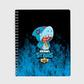 Тетрадь с принтом Brawl stars leon shark в городе Новоалтайск, 100% бумага | 48 листов, плотность листов — 60 г/м2, плотность картонной обложки — 250 г/м2. Листы скреплены сбоку удобной пружинной спиралью. Уголки страниц и обложки скругленные. Цвет линий — светло-серый
 | bea | bib | brawl stars | crow | el brown | leon | max | nita | sally leon | shark | акула | биа | биби | бравл старс | ворон | игра | леон | макс | нита | оборотень | салли леон | сэлли леон | шарк | эл браун