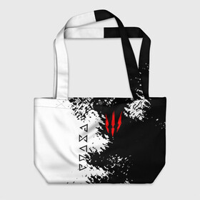 Пляжная сумка 3D с принтом THE WITCHER. в городе Новоалтайск, 100% полиэстер | застегивается на металлическую кнопку; внутренний карман застегивается на молнию. Стенки укреплены специальным мягким материалом, чтобы защитить содержимое от несильных ударов
 | geralt | the witcher | the witcher wild hunt | witcher | ведьмак | ведьмак 3 | геральт | сериал