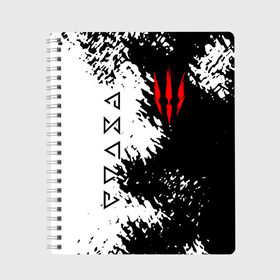 Тетрадь с принтом THE WITCHER. в городе Новоалтайск, 100% бумага | 48 листов, плотность листов — 60 г/м2, плотность картонной обложки — 250 г/м2. Листы скреплены сбоку удобной пружинной спиралью. Уголки страниц и обложки скругленные. Цвет линий — светло-серый
 | Тематика изображения на принте: geralt | the witcher | the witcher wild hunt | witcher | ведьмак | ведьмак 3 | геральт | сериал