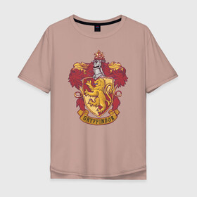 Мужская футболка хлопок Oversize с принтом Coat of gryffindor в городе Новоалтайск, 100% хлопок | свободный крой, круглый ворот, “спинка” длиннее передней части | Тематика изображения на принте: vdgerir | гарри поттер | гриффиндор | дамблдор | добби | слизерин | хогвартс