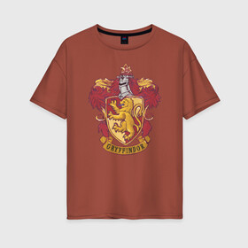 Женская футболка хлопок Oversize с принтом Coat of gryffindor в городе Новоалтайск, 100% хлопок | свободный крой, круглый ворот, спущенный рукав, длина до линии бедер
 | Тематика изображения на принте: vdgerir | гарри поттер | гриффиндор | дамблдор | добби | слизерин | хогвартс