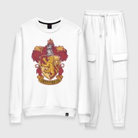 Женский костюм хлопок с принтом Coat of gryffindor в городе Новоалтайск, 100% хлопок | на свитшоте круглая горловина, мягкая резинка по низу. Брюки заужены к низу, на них два вида карманов: два 