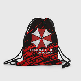 Рюкзак-мешок 3D с принтом UMBRELLA CORP в городе Новоалтайск, 100% полиэстер | плотность ткани — 200 г/м2, размер — 35 х 45 см; лямки — толстые шнурки, застежка на шнуровке, без карманов и подкладки | biohazard | biohazard 7 | crocodile | fang | game | hand | monster | new umbrella | resident evil | resident evil 7 | umbrella | umbrella corp | umbrella corporation | zombie | обитель