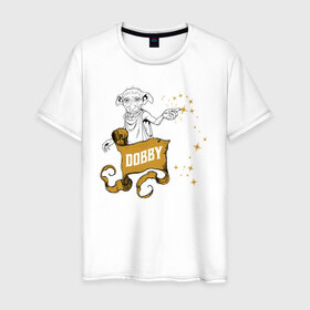Мужская футболка хлопок с принтом Dobby в городе Новоалтайск, 100% хлопок | прямой крой, круглый вырез горловины, длина до линии бедер, слегка спущенное плечо. | Тематика изображения на принте: vdgerir | гарри поттер | гриффиндор | дамблдор | добби | слизерин | хогвартс