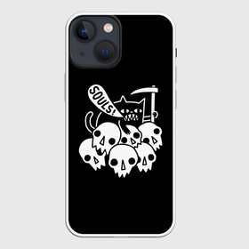 Чехол для iPhone 13 mini с принтом Котик в городе Новоалтайск,  |  | Тематика изображения на принте: animal | cat | evil | halloween | meme | skull | soul | душа | животное | животные | зло | зубы | коса | кот | кот мем | котенок | кошка | лапки | мем | прикол | скелет | хэллоуин | череп