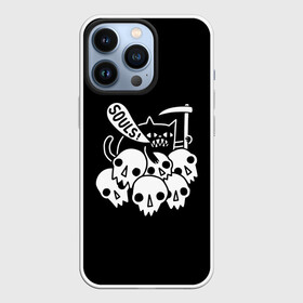 Чехол для iPhone 13 Pro с принтом Котик в городе Новоалтайск,  |  | Тематика изображения на принте: animal | cat | evil | halloween | meme | skull | soul | душа | животное | животные | зло | зубы | коса | кот | кот мем | котенок | кошка | лапки | мем | прикол | скелет | хэллоуин | череп