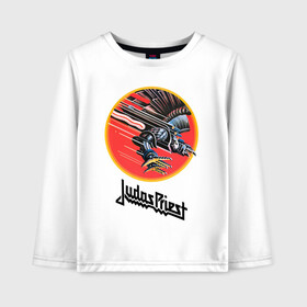 Детский лонгслив хлопок с принтом JUDAS PRIEST. в городе Новоалтайск, 100% хлопок | круглый вырез горловины, полуприлегающий силуэт, длина до линии бедер | firepower | judas priest | бог металла | джудас прист | иуда прист | музыка | роб хэлфорд | рок | рок н ролл | хэви метал