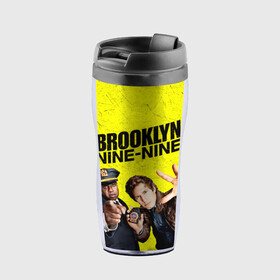Термокружка-непроливайка с принтом Brooklyn Nine-Nine в городе Новоалтайск, внутренняя часть — пищевой пластик, наружная часть — прозрачный пластик, между ними — полиграфическая вставка с рисунком | объем — 350 мл, герметичная крышка | 7 сезон | 99 участок | brooklyn nine nine | бруклин | бруклин 9 9 | комедия