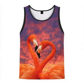 Мужская майка 3D с принтом Flamingo Love в городе Новоалтайск, 100% полиэстер | круглая горловина, приталенный силуэт, длина до линии бедра. Пройма и горловина окантованы тонкой бейкой | 14 февраля | 8 марта | валентинов день | верность | влюбленность | влюбленные | вместе | вместе навсегда | девушке | женат | женский день | женский праздник | закат | замужем | кружка | любимая