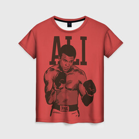 Женская футболка 3D с принтом Ali в городе Новоалтайск, 100% полиэфир ( синтетическое хлопкоподобное полотно) | прямой крой, круглый вырез горловины, длина до линии бедер | ali | muhammad ali | the greatest | али | бокс | мухамед али | мухаммед али