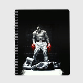 Тетрадь с принтом Muhammad Ali в городе Новоалтайск, 100% бумага | 48 листов, плотность листов — 60 г/м2, плотность картонной обложки — 250 г/м2. Листы скреплены сбоку удобной пружинной спиралью. Уголки страниц и обложки скругленные. Цвет линий — светло-серый
 | Тематика изображения на принте: ali | muhammad ali | the greatest | али | бокс | мухамед али | мухаммед али