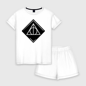 Женская пижама с шортиками хлопок с принтом Deathly Hallows в городе Новоалтайск, 100% хлопок | футболка прямого кроя, шорты свободные с широкой мягкой резинкой | deathly hallows | vdgerir | гарри поттер | гриффиндор | дамблдор | добби | слизерин | хогвартс