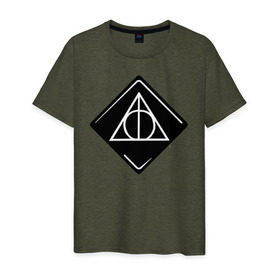 Мужская футболка хлопок с принтом Deathly Hallows в городе Новоалтайск, 100% хлопок | прямой крой, круглый вырез горловины, длина до линии бедер, слегка спущенное плечо. | Тематика изображения на принте: deathly hallows | vdgerir | гарри поттер | гриффиндор | дамблдор | добби | слизерин | хогвартс