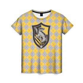 Женская футболка 3D с принтом Coat of Hufflepuff в городе Новоалтайск, 100% полиэфир ( синтетическое хлопкоподобное полотно) | прямой крой, круглый вырез горловины, длина до линии бедер | Тематика изображения на принте: vdgerir | гарри поттер | гриффиндор | дамблдор | добби | слизерин | хогвартс