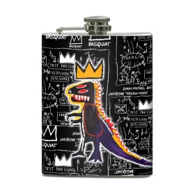 Фляга с принтом Basquiat Dinosaur в городе Новоалтайск, металлический корпус | емкость 0,22 л, размер 125 х 94 мм. Виниловая наклейка запечатывается полностью | Тематика изображения на принте: art | louis vuitton | lv