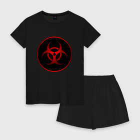 Женская пижама с шортиками хлопок с принтом Biohazard в городе Новоалтайск, 100% хлопок | футболка прямого кроя, шорты свободные с широкой мягкой резинкой | biohazard | бактерии | бактерия | биологическая опасность | вирус | вирусы | заражение | зараза | заразный | знак | микроб | микробы | опасно | опасность | предупреждение | эпидемия