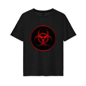 Женская футболка хлопок Oversize с принтом Biohazard в городе Новоалтайск, 100% хлопок | свободный крой, круглый ворот, спущенный рукав, длина до линии бедер
 | biohazard | бактерии | бактерия | биологическая опасность | вирус | вирусы | заражение | зараза | заразный | знак | микроб | микробы | опасно | опасность | предупреждение | эпидемия