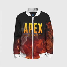 Детский бомбер 3D с принтом APEX LEGENDS в городе Новоалтайск, 100% полиэстер | застегивается на молнию, по бокам два кармана без застежек, мягкие манжеты, по низу бомбера и на воротнике — эластичная резинка | apex | apex legends | battle | battle royal | bloodhound | titanfall | wraith | апекс | апекс легендс | батл рояль | битва | война | каустик | королевская битва