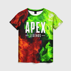Женская футболка 3D с принтом APEX LEGENDS  в городе Новоалтайск, 100% полиэфир ( синтетическое хлопкоподобное полотно) | прямой крой, круглый вырез горловины, длина до линии бедер | apex | apex legends | battle | battle royal | bloodhound | titanfall | wraith | апекс | апекс легендс | батл рояль | битва | война | каустик | королевская битва