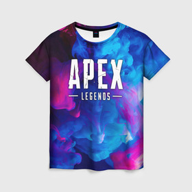 Женская футболка 3D с принтом APEX LEGENDS  в городе Новоалтайск, 100% полиэфир ( синтетическое хлопкоподобное полотно) | прямой крой, круглый вырез горловины, длина до линии бедер | apex | apex legends | battle | battle royal | bloodhound | titanfall | wraith | апекс | апекс легендс | батл рояль | битва | война | каустик | королевская битва