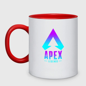 Кружка двухцветная с принтом APEX LEGENDS  в городе Новоалтайск, керамика | объем — 330 мл, диаметр — 80 мм. Цветная ручка и кайма сверху, в некоторых цветах — вся внутренняя часть | apex | apex legends | battle | battle royal | bloodhound | titanfall | wraith | апекс | апекс легендс | батл рояль | битва | война | каустик | королевская битва