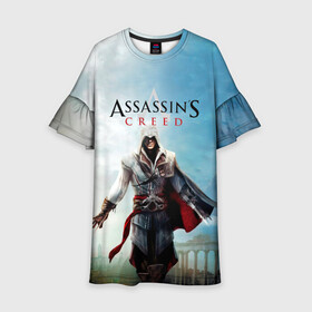 Детское платье 3D с принтом Assassins Creed в городе Новоалтайск, 100% полиэстер | прямой силуэт, чуть расширенный к низу. Круглая горловина, на рукавах — воланы | blood | game | асасин | ассасин | ассасин крид | ассассин | ассассин крид | дезмонд майлс | дитя ассассинов | игра | кровь | надпись | оружие