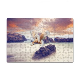 Пазл магнитный 126 элементов с принтом Sea Sunset Horse в городе Новоалтайск, полимерный материал с магнитным слоем | 126 деталей, размер изделия —  180*270 мм | вечернее небо | закат | конь | крылатый | крылья | легенды | летающий | лошадь | мистический | мифология | мифы | море | морской | облака | облачность | пегас | плед | погода | подушка | скалы | сумка