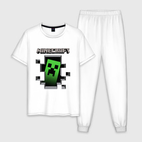 Мужская пижама хлопок с принтом Minecraft в городе Новоалтайск, 100% хлопок | брюки и футболка прямого кроя, без карманов, на брюках мягкая резинка на поясе и по низу штанин
 | minecraft | roblox | выживание | игра | майн | майнкрафт | роблокс