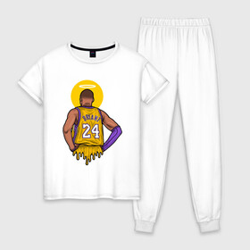 Женская пижама хлопок с принтом Kobe Bryant 24 в городе Новоалтайск, 100% хлопок | брюки и футболка прямого кроя, без карманов, на брюках мягкая резинка на поясе и по низу штанин | basketball | black | bryant | game | james | kobe | kobebryant | lakers | lebron | los angeles | mamba | nba | rip | slam dunk | баскетбол | баскетболист | брайант | браянт | джеймс | игрок | коби | леброн | лейкерс | лос анджеле