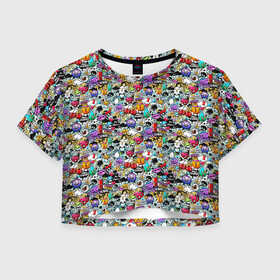 Женская футболка Crop-top 3D с принтом Stickerboom в городе Новоалтайск, 100% полиэстер | круглая горловина, длина футболки до линии талии, рукава с отворотами | Тематика изображения на принте: art | bomb | graffiti | hearts | monsters | stars | stickerboom | stickers | texture | арт | бомба | вишня | граффити | звезды | монстры | мороженое | сердечки | стикербум | стикеры | текстура