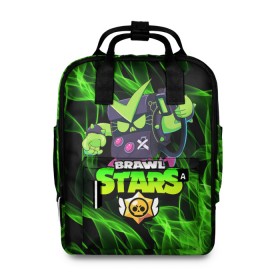Женский рюкзак 3D с принтом BRAWL STARS VIRUS 8-BIT в городе Новоалтайск, 100% полиэстер | лямки с регулируемой длиной, сверху ручки, чтобы рюкзак нести как сумку. Основное отделение закрывается на молнию, как и внешний карман. Внутри два дополнительных кармана, один из которых закрывается на молнию. По бокам два дополнительных кармашка, куда поместится маленькая бутылочка
 | 8 bit | 8 бит | bibi | brawl stars | crow | el brown | leon | leon shark | max | mr.p | sally leon | shark | stars | virus | werewolf | акула | биби | вирус | ворон | леон | оборотень | пингвин
